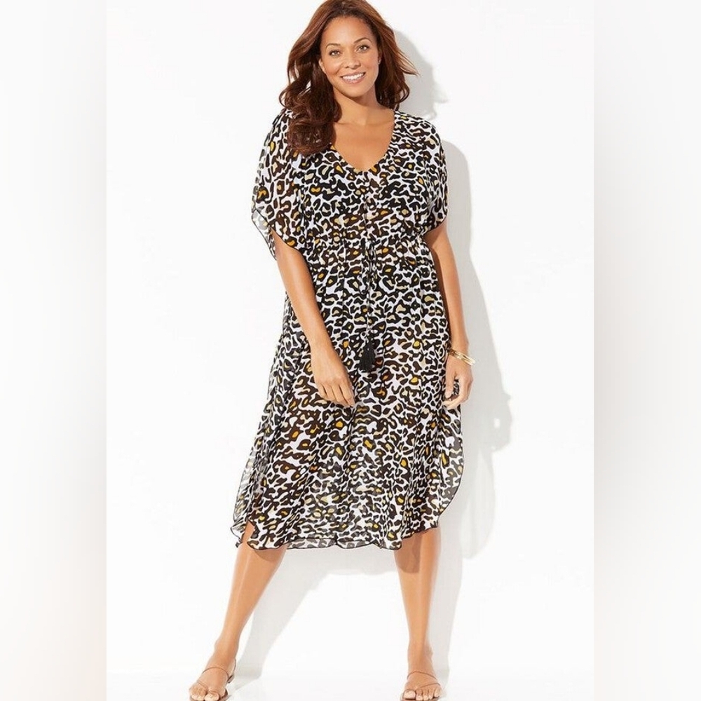 Swimsuits For All ARIANA COVER UP CAFTAN Animal Print Dress Swim Size 18 20 - Picture 2 of 10